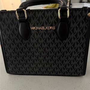 Michael Kors Black Logo Satchel with Gold Hardware